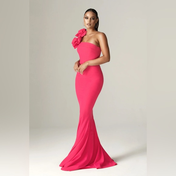 Aliava RONA 3D FLOWERS CORSET MAXI GOWN (FUCHSIA) - Picture 3 of 7